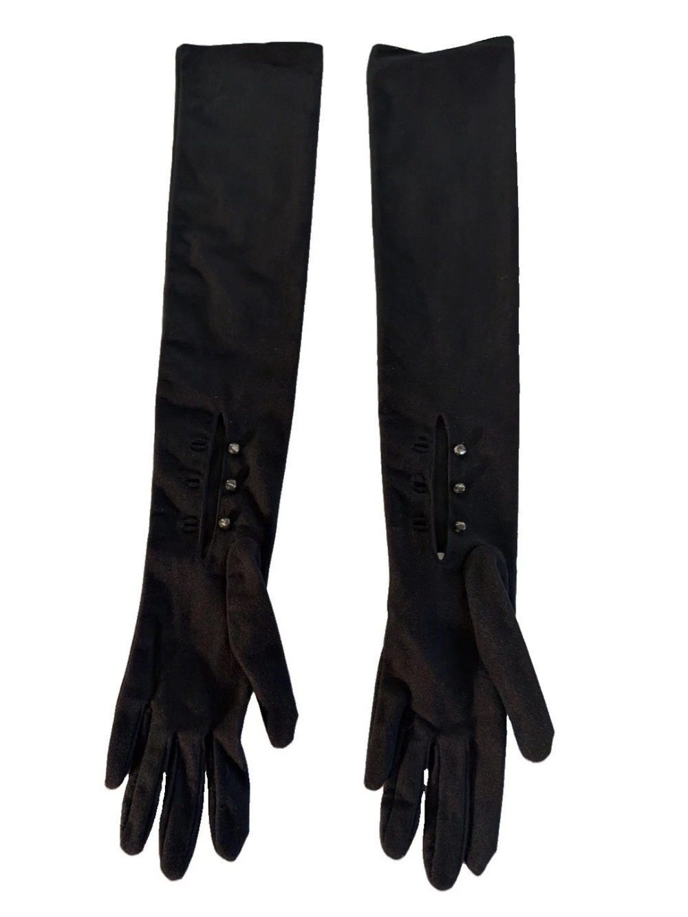 Vtg 60's VAN RAALTE Black Gloves Nylon Women's Size 6 Long Opera Above the Elbow